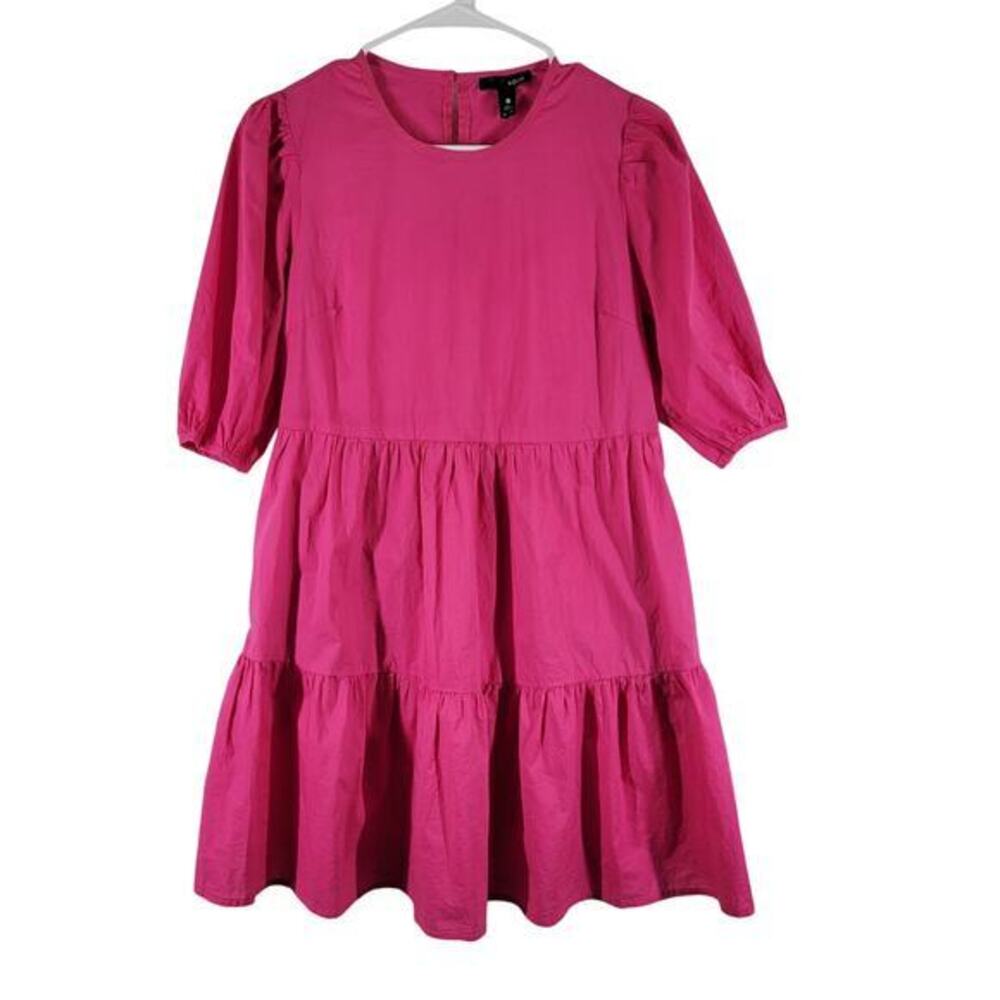 Aqua Puff‎ Sleeve Dress Womens Small Tiered Pink Pockets Boho Festival